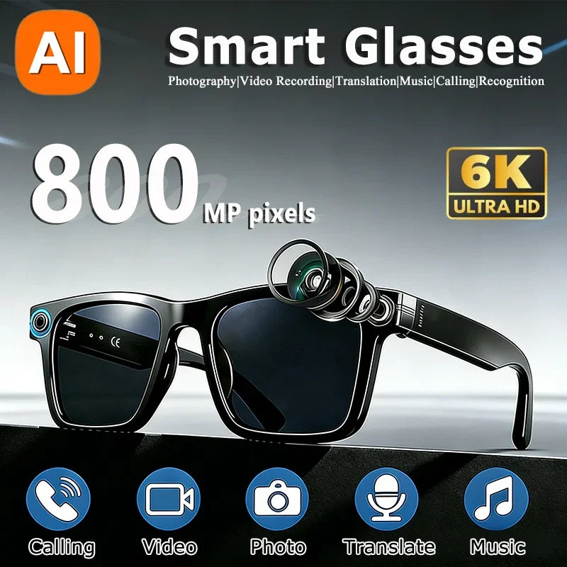 NovaTech VisionGlass 4K AI Smart Glasses - 800W Pixel Camera and Real Time Translation in 75 Languages by Tech-Home Store