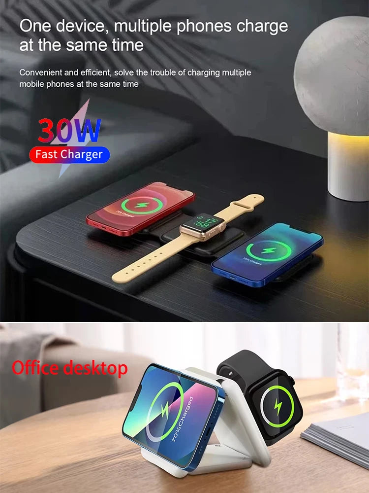 Qi2 SmartCharge 3 In 1 Wireless Charging Station Portable Foldable - Magnetic Alignment And 15W Fast Charging by Tech-Home Store