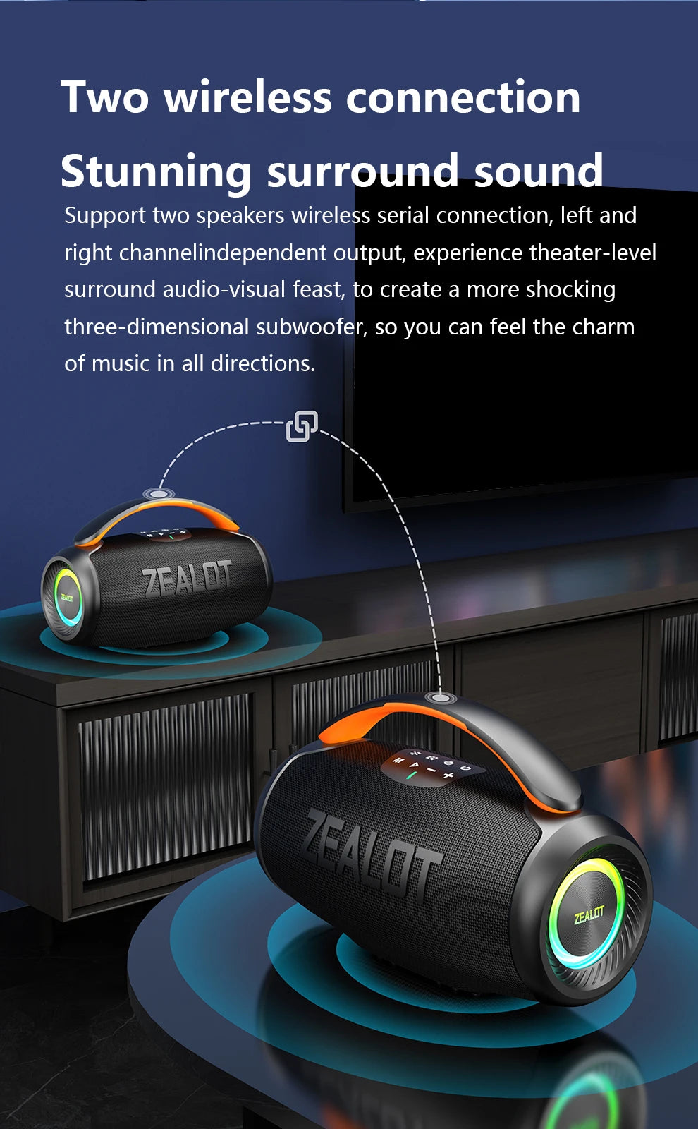 ZEALOT-P11 Bluetooth Speaker 50W Wireless Party Speaker with Bluetooth 5.4 Stereo Sound Comfortable handle Controllable Lightin Portable For Outdoors Long Battery Life by Tech-Home Store
