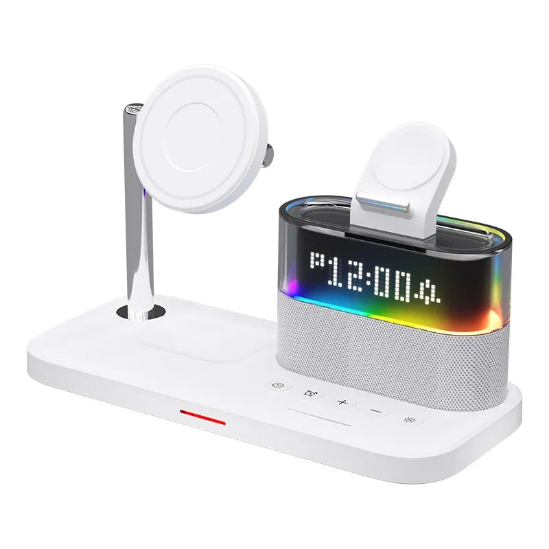 ZenCharge 5-In-1 Wireless Charger Stand Alarm Clock - Fast 15W Charging With Magnetic Alignment And RGB Night Light by Tech-Home Store