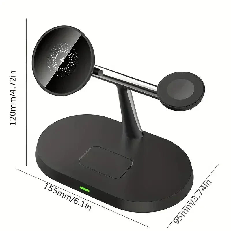 MagCharge Magnetic Wireless Charger Stand 3-In-1 For IPhone 12 Through 16 Pro Apple Watch And AirPods - 15W Fast Charging by Tech-Home Store