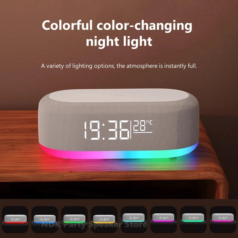 Multifunction 6 in 1 Bluetooth Smart Speakers With Wake Up Clock Colorful RGB Atmosphere Night Light Wireless Charge for IPhone by Tech-Home Store
