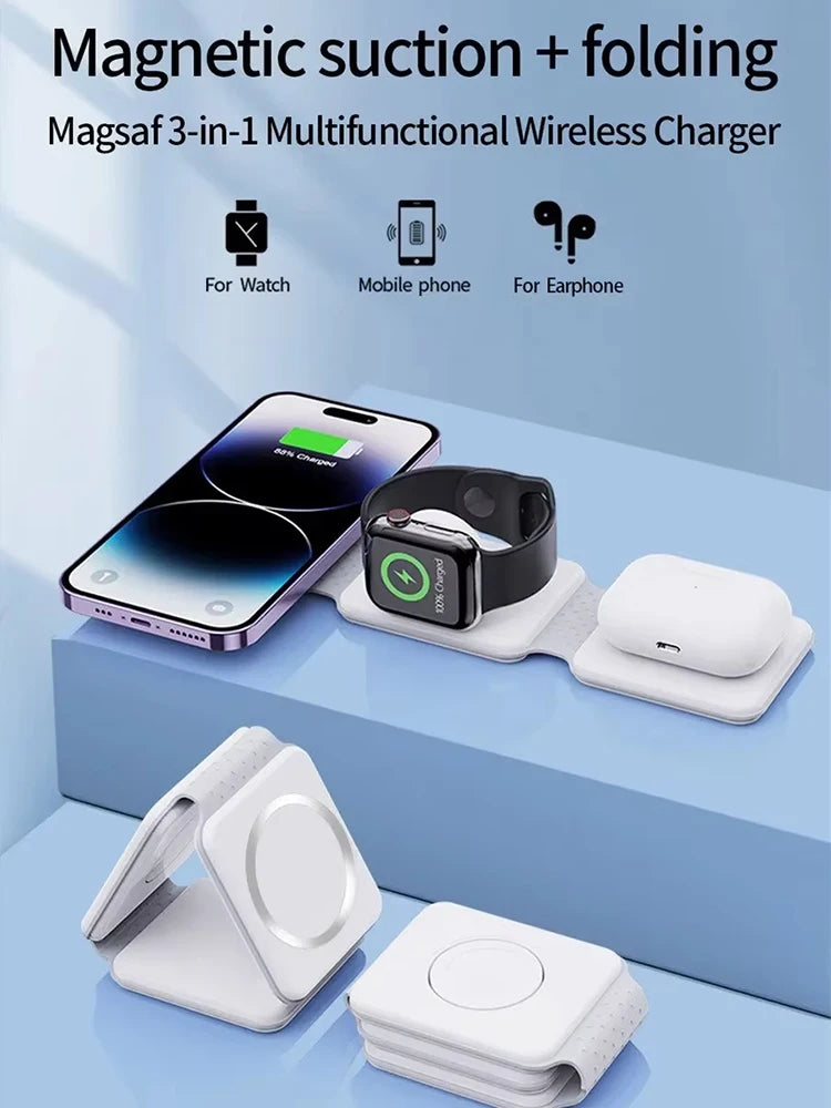 Qi2 SmartCharge 3 In 1 Wireless Charging Station Portable Foldable - Magnetic Alignment And 15W Fast Charging by Tech-Home Store