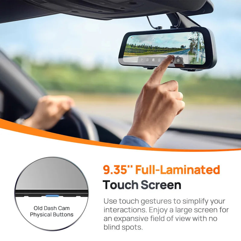 70mai Rearview Dash Cam S500 9.35'' Touch Screen 70mai S500 Car DVR 3K Super Capacitor Dual-Channel HDR Voice Control 24H Park by Tech-Home Store