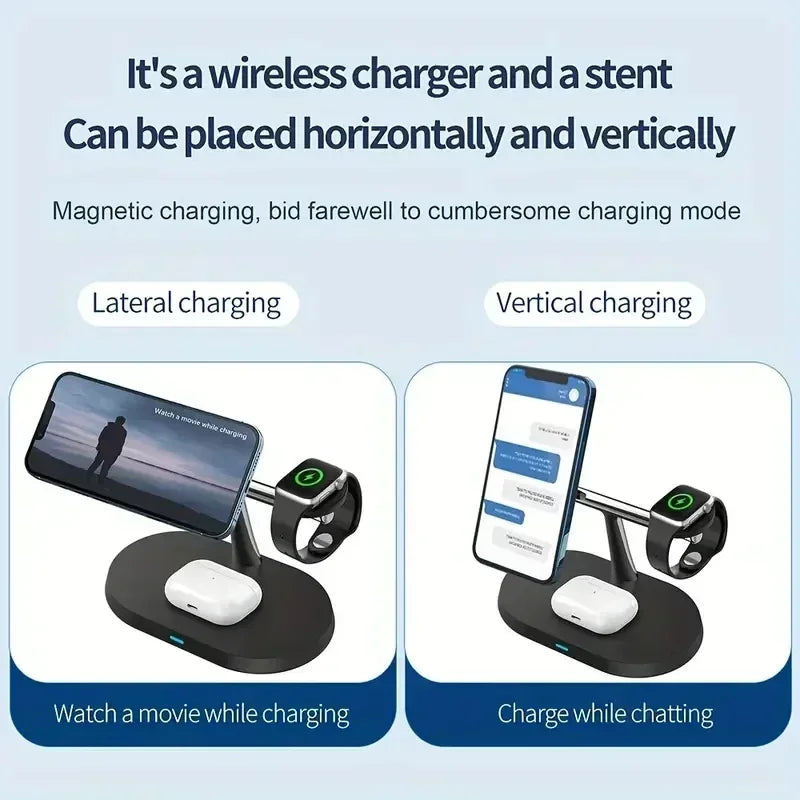 MagCharge Magnetic Wireless Charger Stand 3-In-1 For IPhone 12 Through 16 Pro Apple Watch And AirPods - 15W Fast Charging by Tech-Home Store