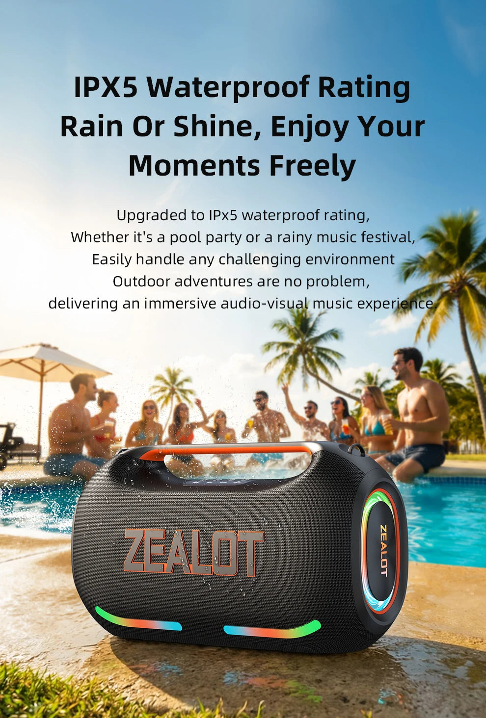 ZEALOT ZE41 Bluetooth Speaker, 300W RMS Peak 400W, High Volume Deep Bass, 48000mAh Battery, RGB Light, Waterproof by Tech-Home Store
