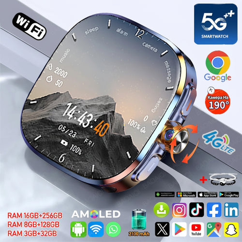 5G/4G Full Network Smart Watch 720*720 AMOLED Screen Video Call 16GB+256GB RAM 2100 MAH Battery Google Play WIFI GPS Smartwatch by Tech-Home Store
