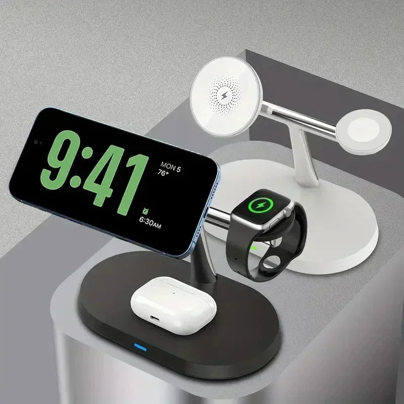 MagCharge Magnetic Wireless Charger Stand 3-In-1 For IPhone 12 Through 16 Pro Apple Watch And AirPods - 15W Fast Charging by Tech-Home Store