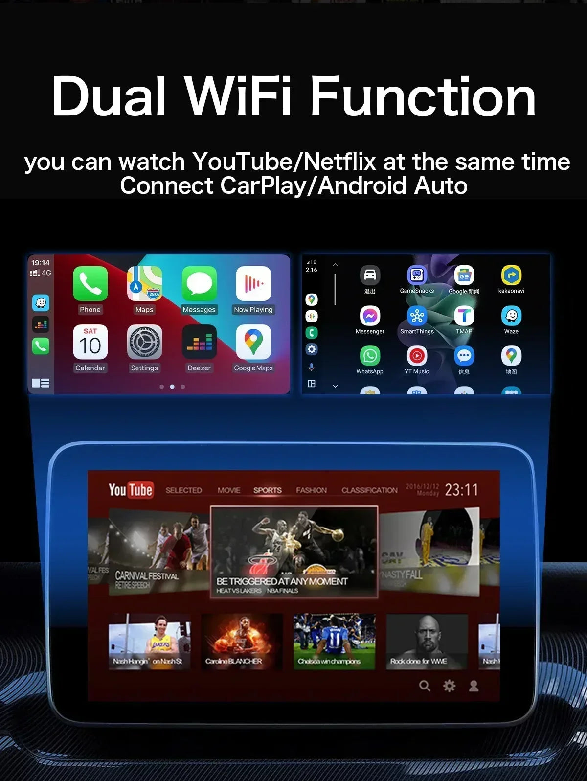 2025 New Andriod 12.0 Video Box Wireless Android Auto & Wireless Carplay 3in1 Smart Multimedia Adapter Built-in Netflix YouTube by Tech-Home Store