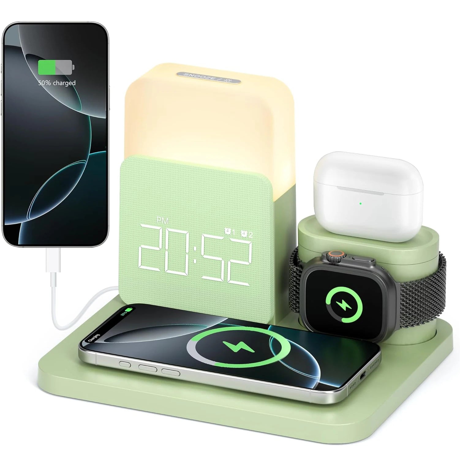 NovaCharge 7 In 1 MagSafe Alarm Clock Charger Wireless Station - Night Light Display With USB-C Quick Charge by Tech-Home Store