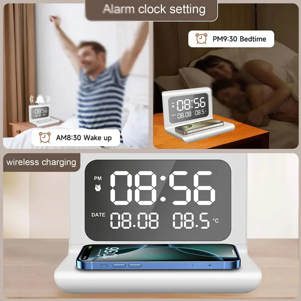 30W Wireless Charger Stand with Alarm Clock & Thermometer | Compatible with iPhone 17-11/X, SamsungS25 , Xiaomi & All Qi Phone by Tech-Home Store