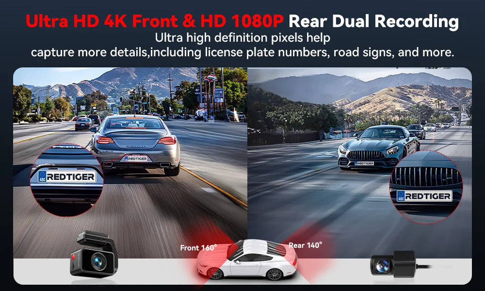 REDTIGER A4 4K Dash Cam Front And Rear Drive Recorder With GPS And 5G WiFi Touch Screen Night Vision - 24H Parking Mode by Tech-Home Store