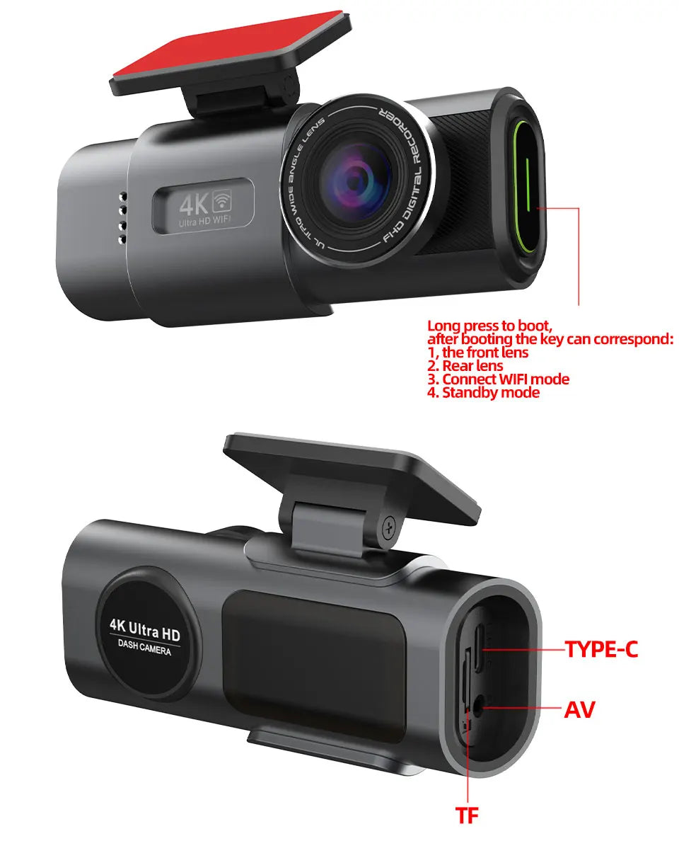 DashVision 4K Dual Dash Cam - Night Vision With WiFi GPS Loop Recording Parking Monitor by Tech-Home Store
