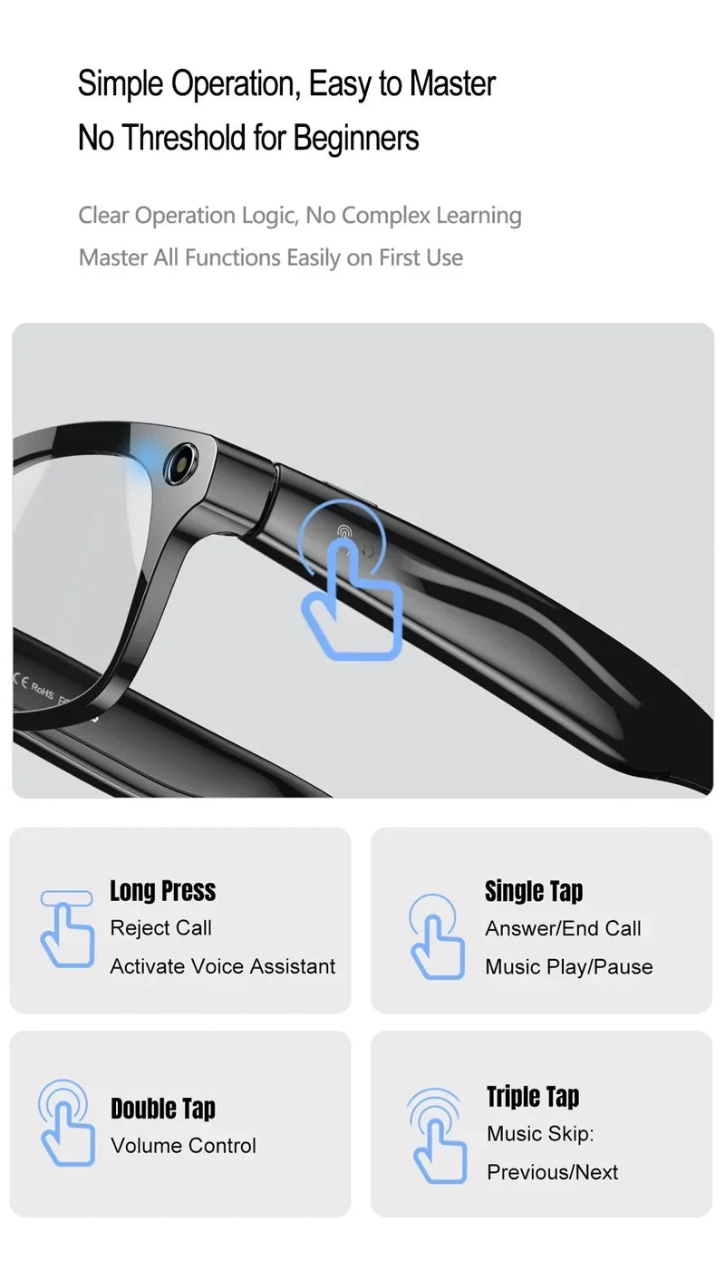 NovaTech VisionGlass 4K AI Smart Glasses - 800W Pixel Camera and Real Time Translation in 75 Languages by Tech-Home Store