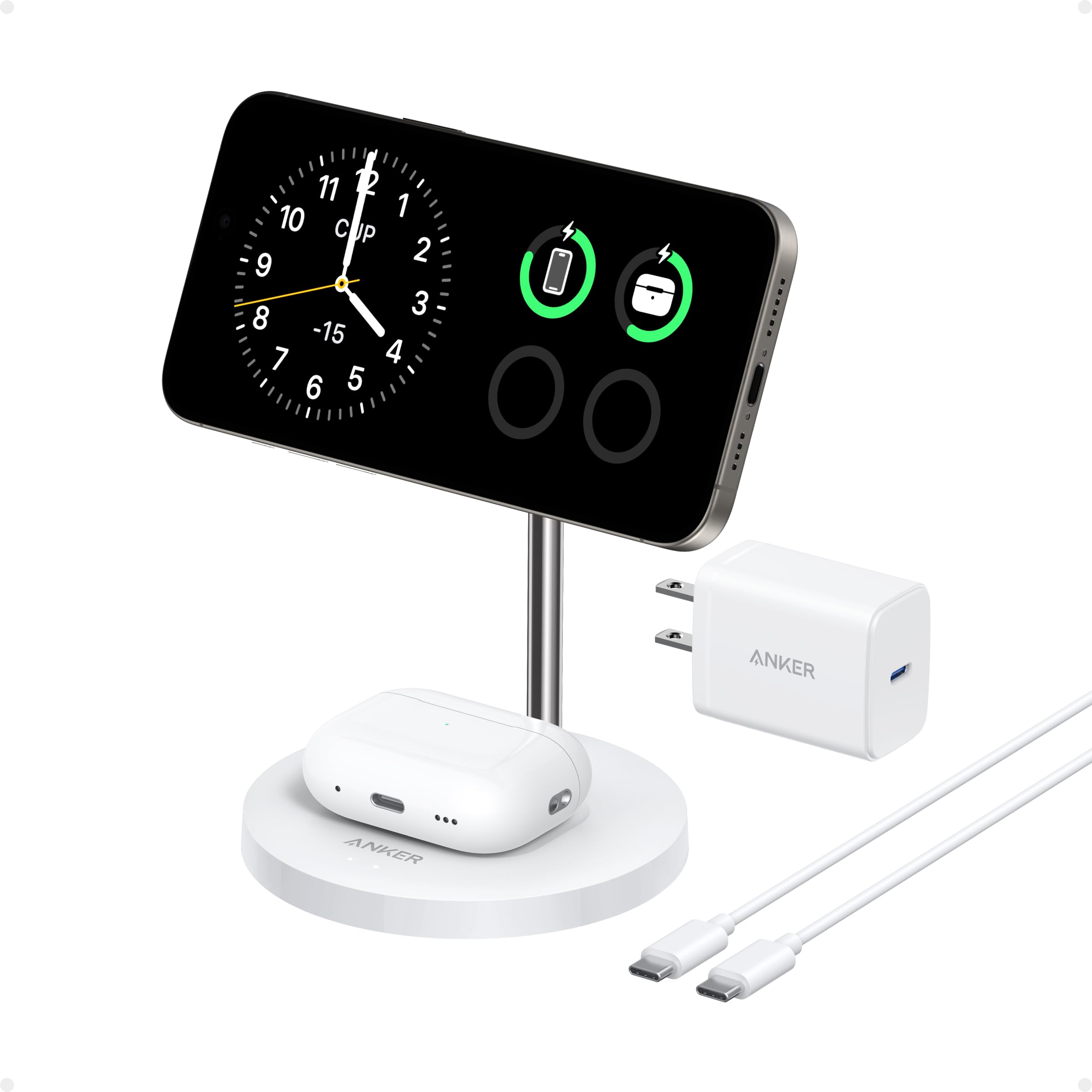 Anker MagGo Wireless Charger 2-in-1 Stand BOA - Fast MagSafe Charging for iPhone 15 Pro and Earbuds by Anker