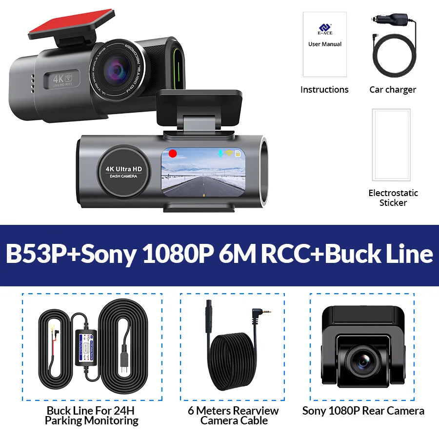 DashVision 4K Dual Dash Cam - Night Vision With WiFi GPS Loop Recording Parking Monitor by Tech-Home Store
