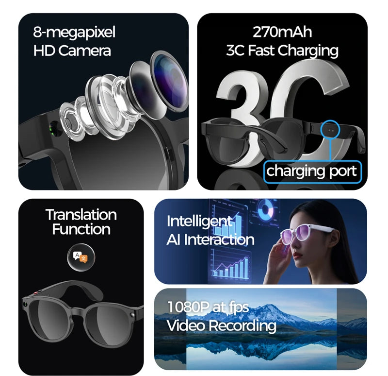 AI Vision Smart Sun Glasses - Translation Ready With 8MP Camera 4K Video Bluetooth Calls by Tech-Home Store