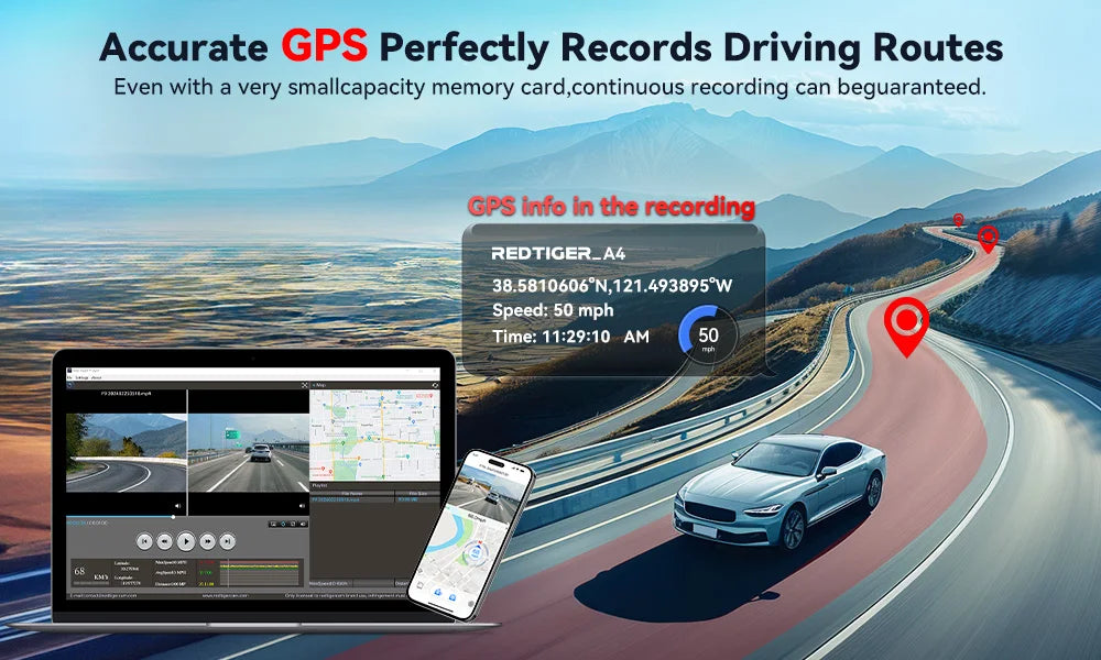 REDTIGER A4 4K Dash Cam Front And Rear Drive Recorder With GPS And 5G WiFi Touch Screen Night Vision - 24H Parking Mode by Tech-Home Store