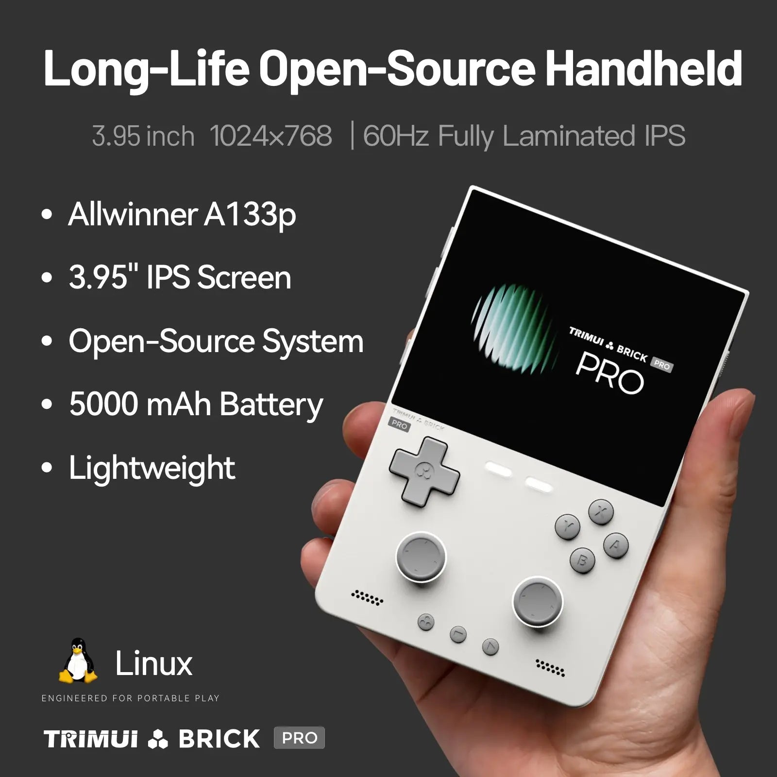 TRIMUI BRICK PRO Handheld Game Console 3.95'' IPS Screen RGB Top Light Dual Hall Joysticks A133P Linux 4.9 System 5000mAhGifts by Tech-Home Store