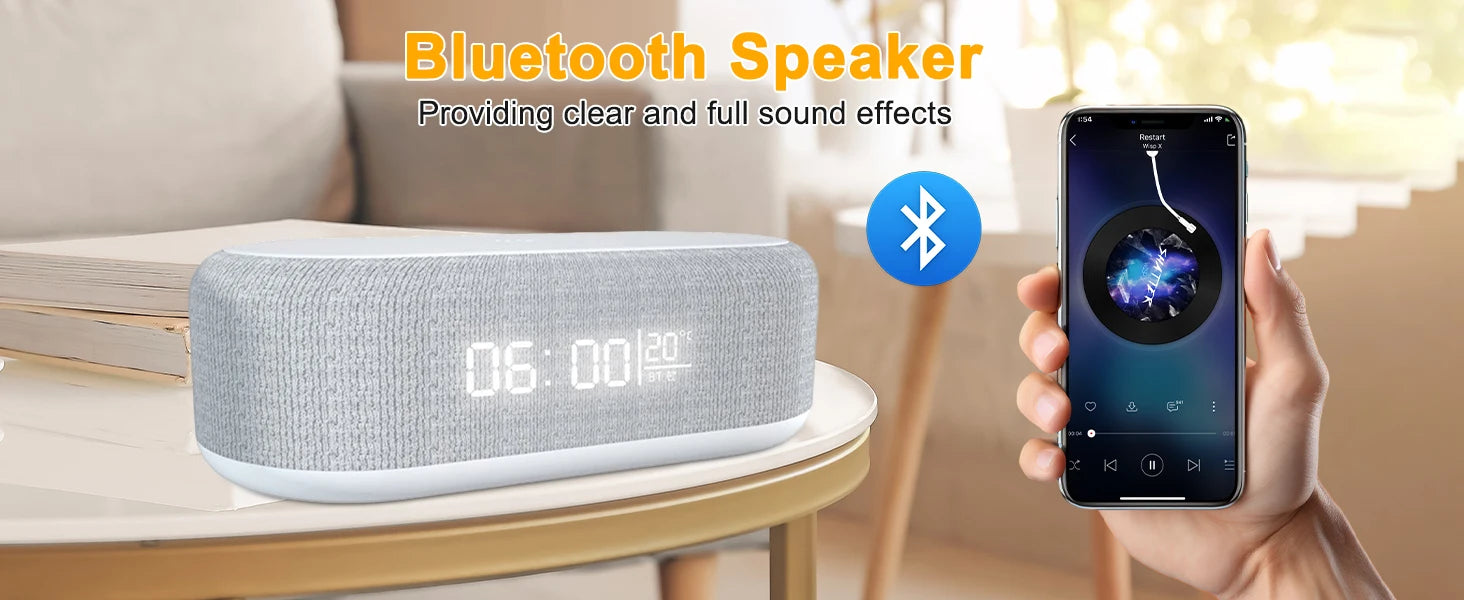 Multifunction 6 in 1 Bluetooth Smart Speakers With Wake Up Clock Colorful RGB Atmosphere Night Light Wireless Charge for IPhone by Tech-Home Store