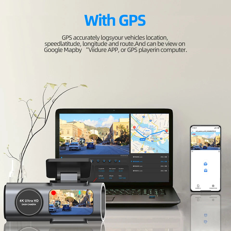 DashVision 4K Dual Dash Cam - Night Vision With WiFi GPS Loop Recording Parking Monitor by Tech-Home Store