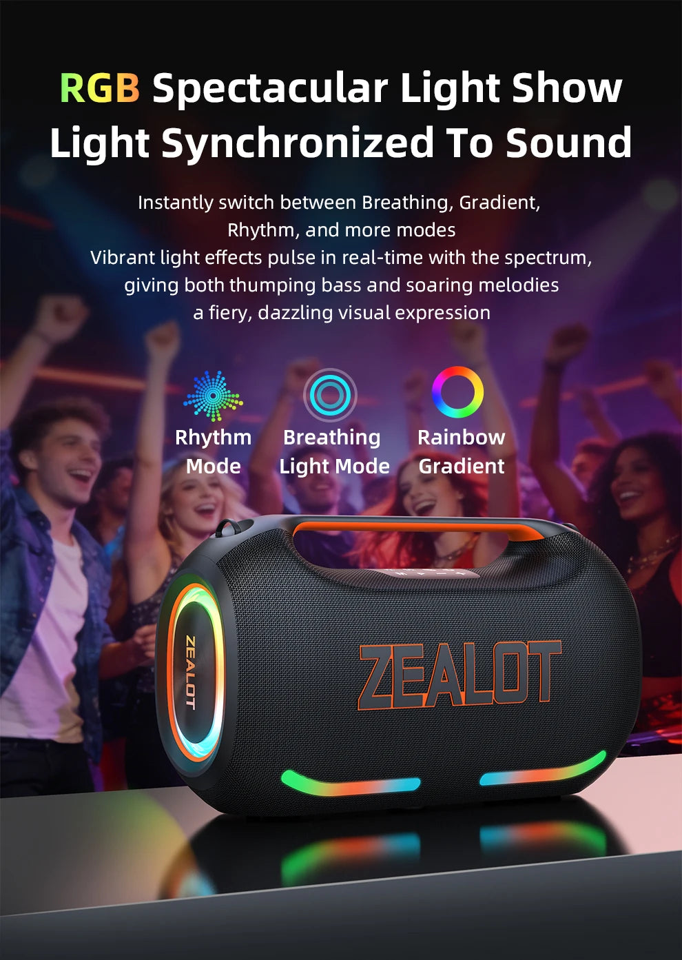ZEALOT ZE41 Bluetooth Speaker, 300W RMS Peak 400W, High Volume Deep Bass, 48000mAh Battery, RGB Light, Waterproof by Tech-Home Store