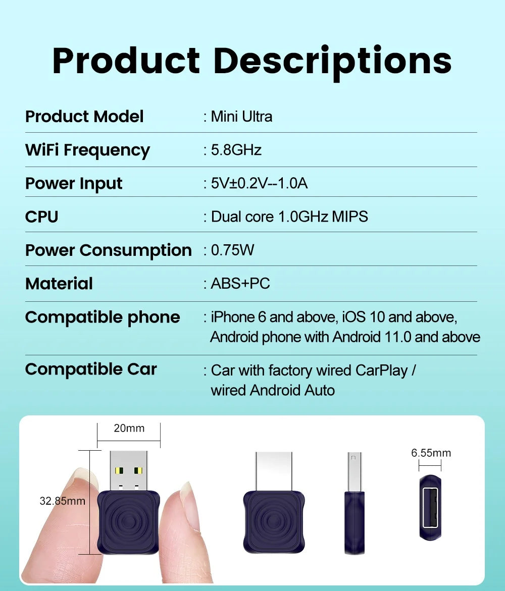 2 in 1 Car Kit 5.0 Ultra Wireless CarPlay Android Auto Adapter