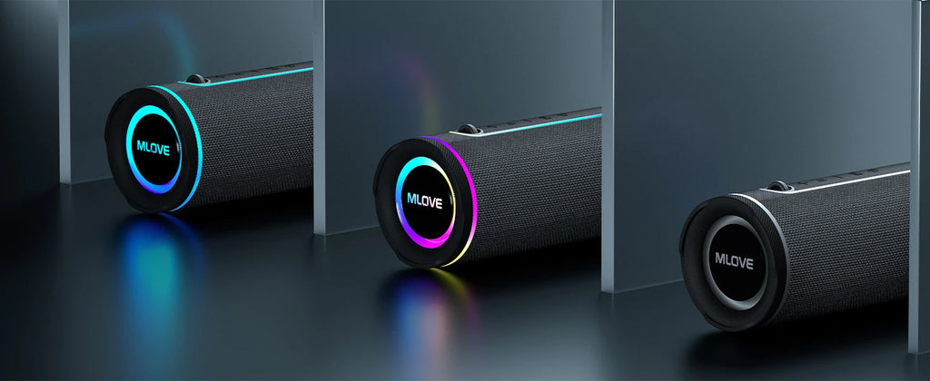 MLOVE E80 Portable Bluetooth Speaker – Powerful Dual Sound, Colorful RGB Lighting, Fully Waterproof (IPX7), TWS Enabled by Tech-Home Store
