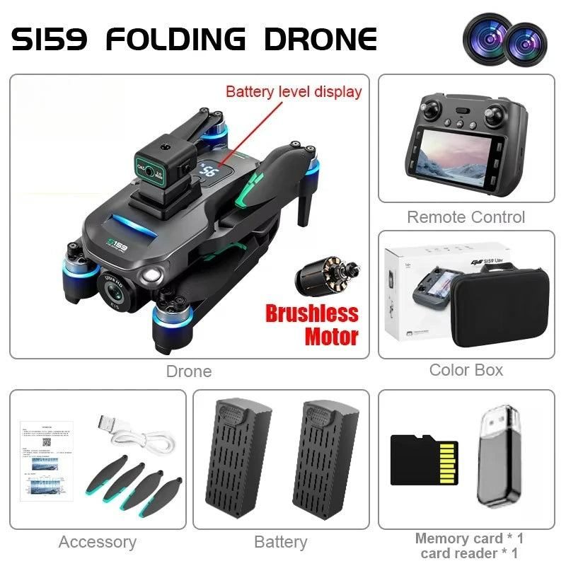 S159 GPS Drone 8K HD Dual Camera Professional 360° Obstacle Avoidance Brushless Foldable Quadcopter with Screen 5G WiFi Dron Toy by Tech-Home Store