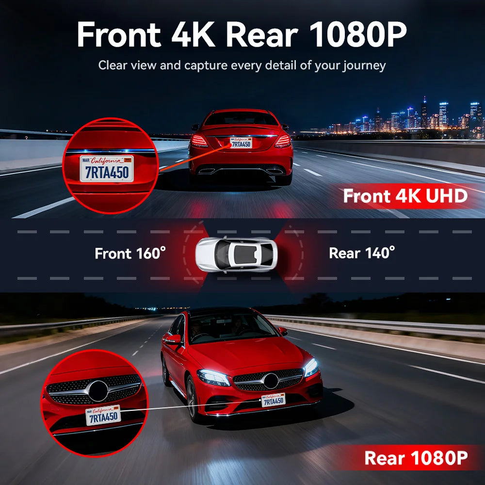 REDTIGER A4 4K Dash Cam Front And Rear Drive Recorder With GPS And 5G WiFi Touch Screen Night Vision - 24H Parking Mode by Tech-Home Store