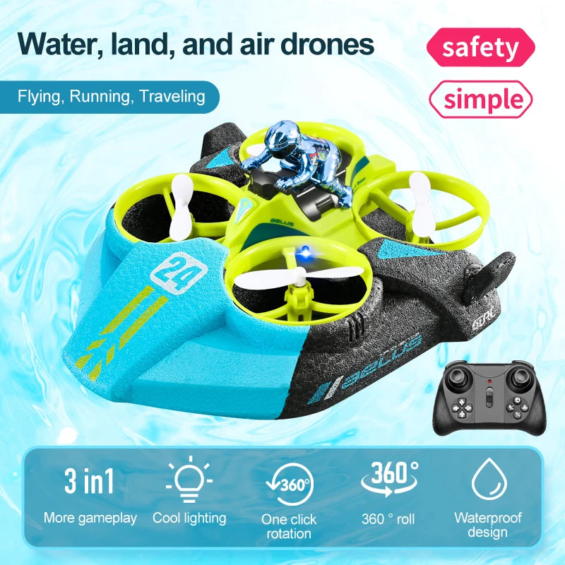 4DRC Mini RC Drone Altitude Hold Headless Mode 3 in 1 Sea Land Air Flight 2.4G Remote Control Quadcopter Boat RC Helicopter Toys by Tech-Home Store
