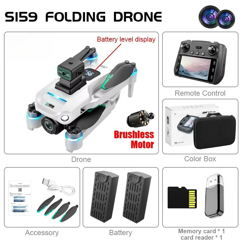 S159 GPS Drone 8K HD Dual Camera Professional 360° Obstacle Avoidance Brushless Foldable Quadcopter with Screen 5G WiFi Dron Toy by Tech-Home Store