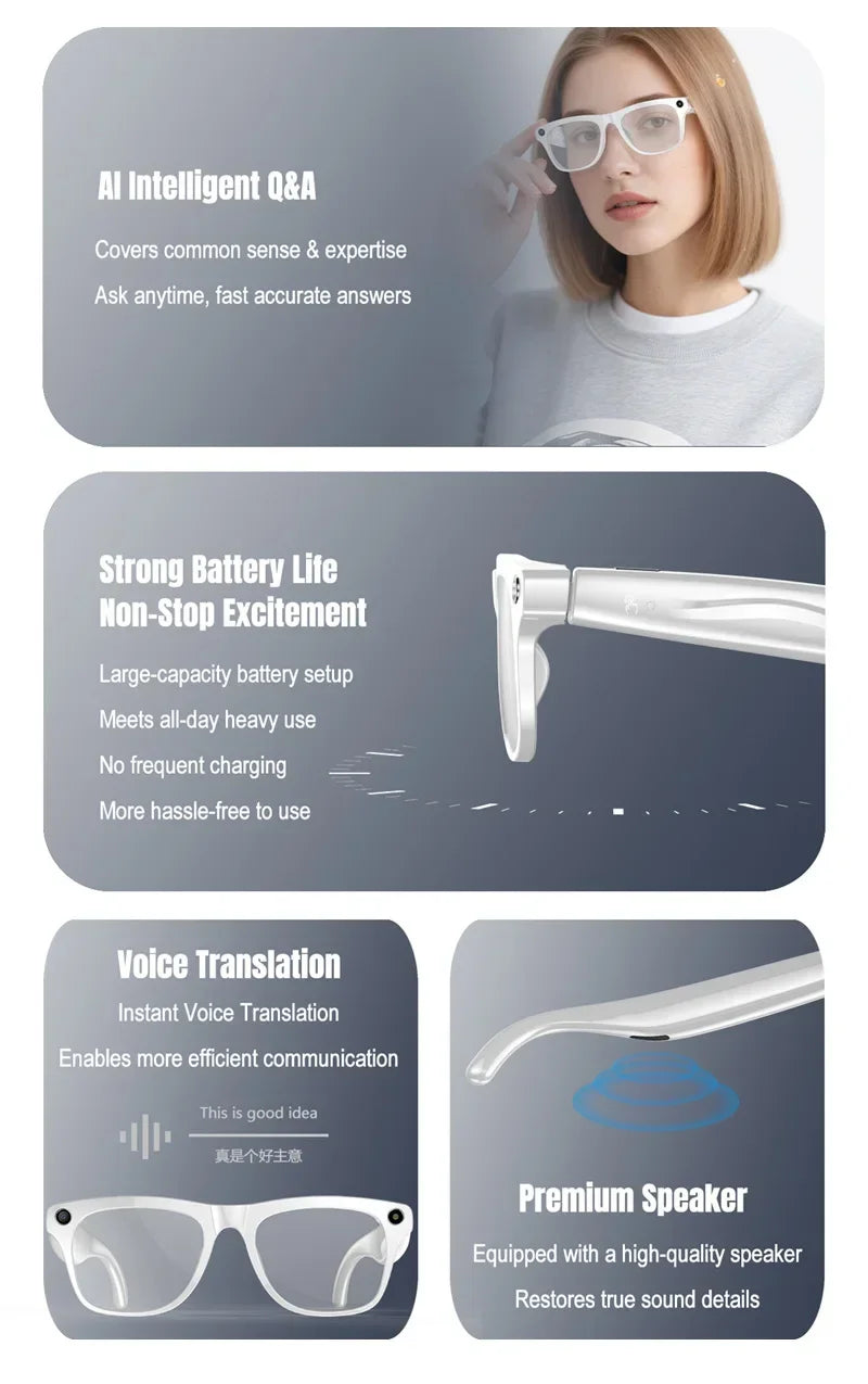 NovaTech VisionGlass 4K AI Smart Glasses - 800W Pixel Camera and Real Time Translation in 75 Languages by Tech-Home Store