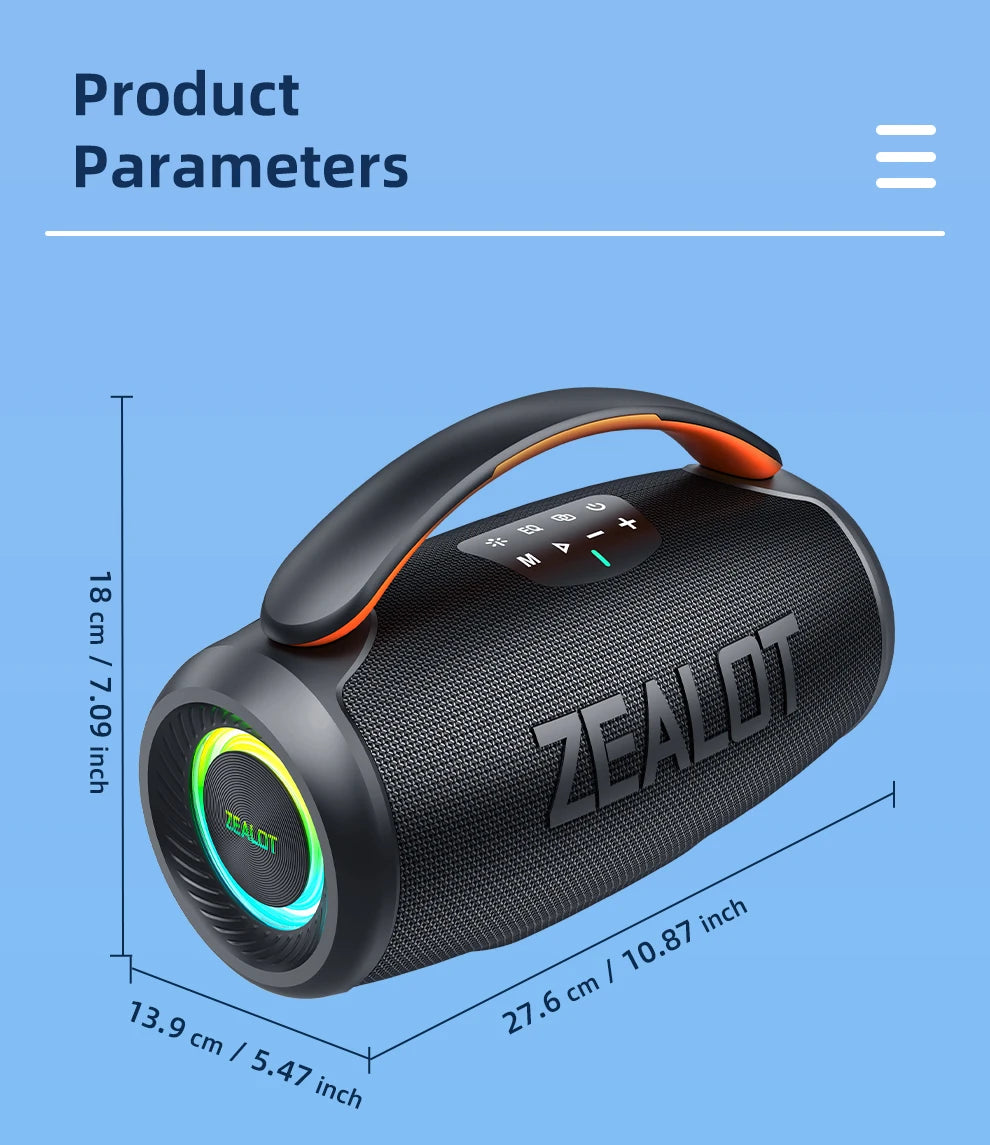 ZEALOT-P11 Bluetooth Speaker 50W Wireless Party Speaker with Bluetooth 5.4 Stereo Sound Comfortable handle Controllable Lightin Portable For Outdoors Long Battery Life by Tech-Home Store