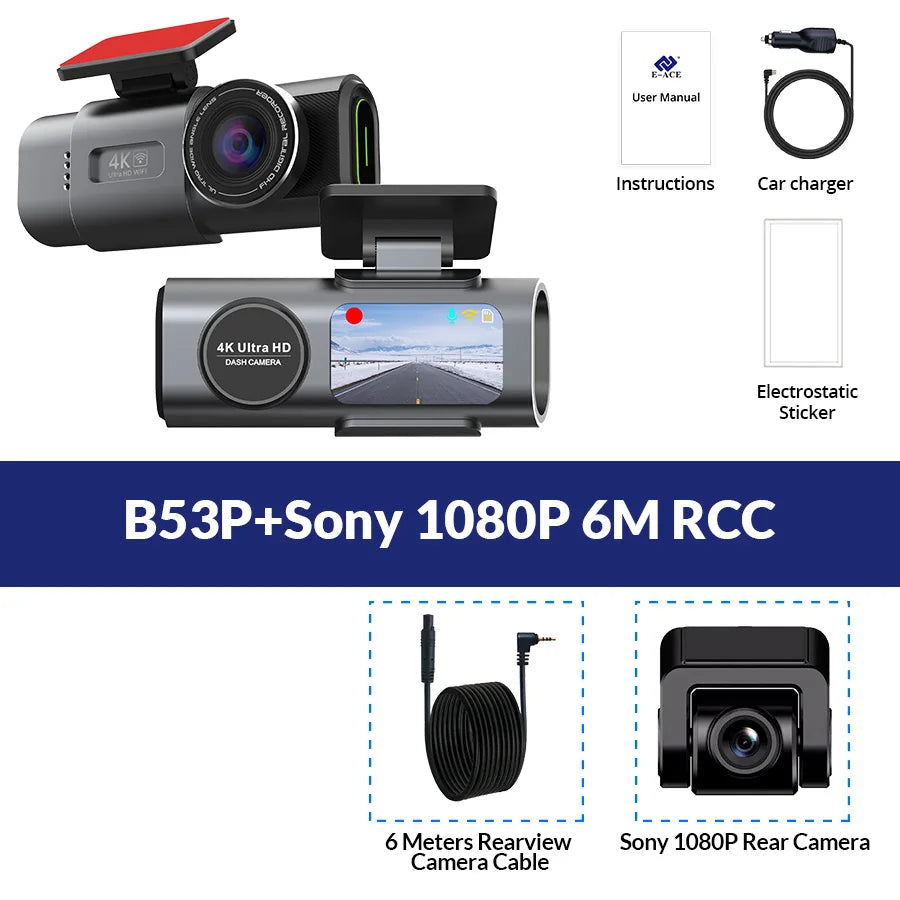 DashVision 4K Dual Dash Cam - Night Vision With WiFi GPS Loop Recording Parking Monitor by Tech-Home Store