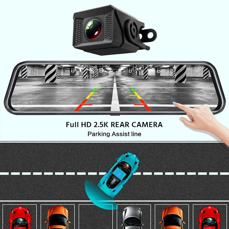 E-ACE 4K Dashcam 9.66'' Mirror Dash Car Camera 2.5K Rear Camera Support WIFI GPS ADAS Touch Screen Video Recorder Black Box by Tech-Home Store