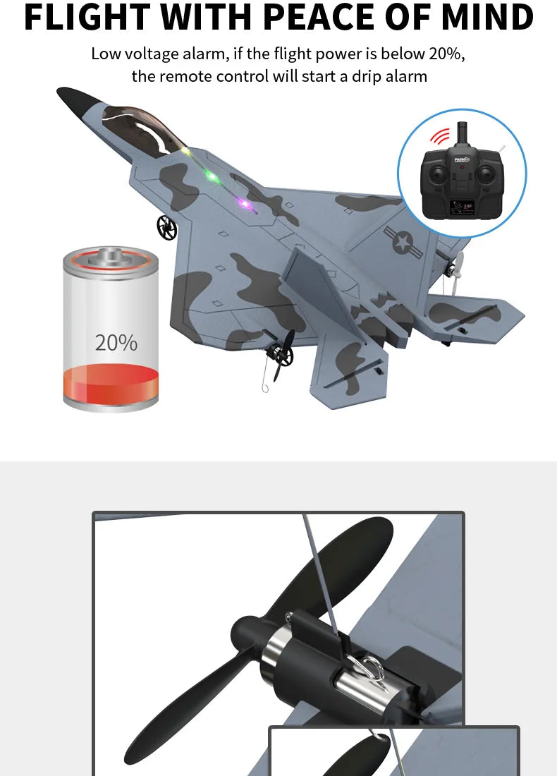 2024 New F22S 2.4G 4CH 3D6G RC Airplane Raptor F22 Warplane WLtoys A180 Upgrade Version LED Light With Gyroscope Out Door Toys by Tech-Home Store