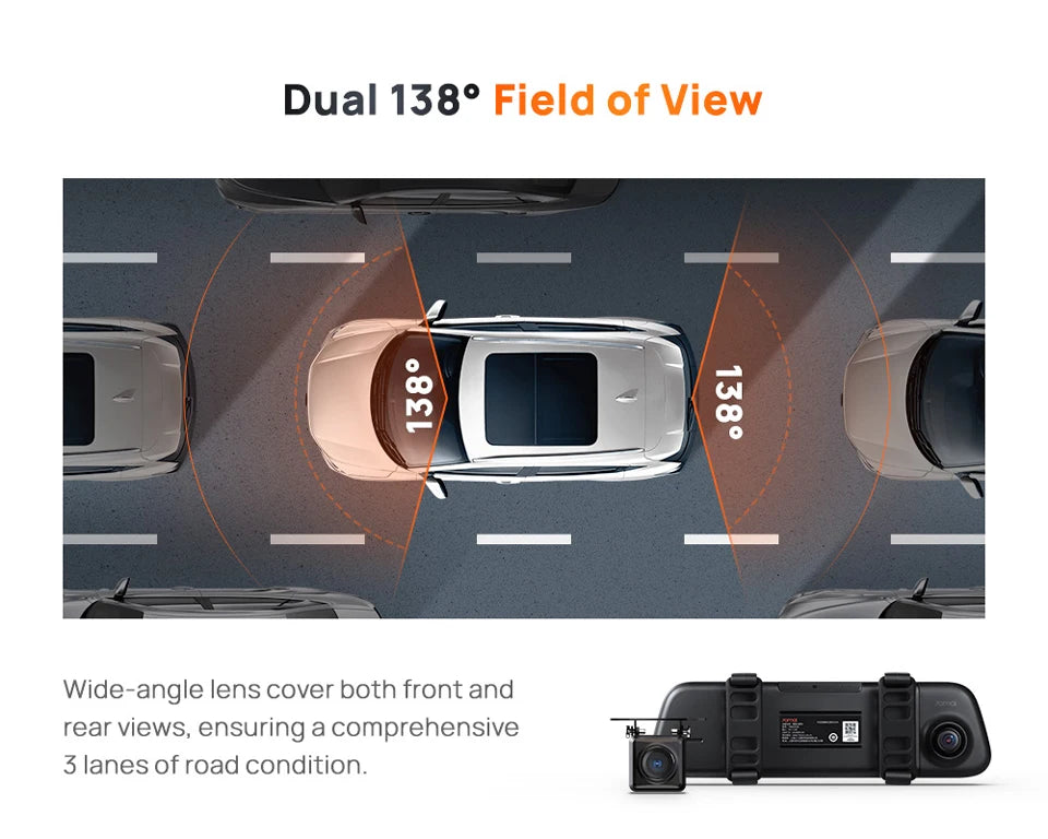 70mai Rearview Dash Cam S500 9.35'' Touch Screen 70mai S500 Car DVR 3K Super Capacitor Dual-Channel HDR Voice Control 24H Park by Tech-Home Store