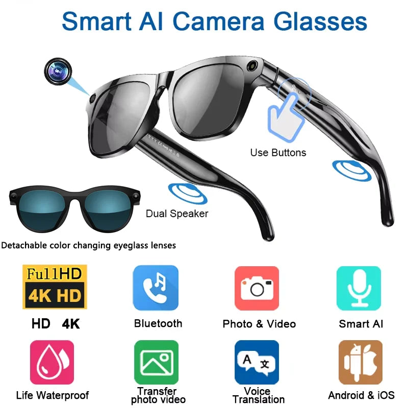 NovaTech VisionGlass 4K AI Smart Glasses - 800W Pixel Camera and Real Time Translation in 75 Languages by Tech-Home Store