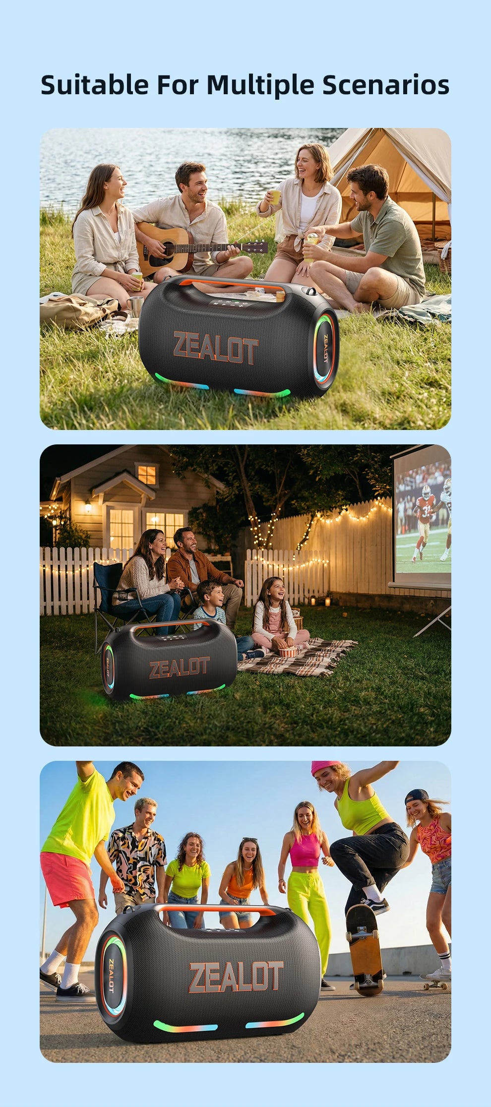 ZEALOT ZE41 Bluetooth Speaker, 300W RMS Peak 400W, High Volume Deep Bass, 48000mAh Battery, RGB Light, Waterproof by Tech-Home Store
