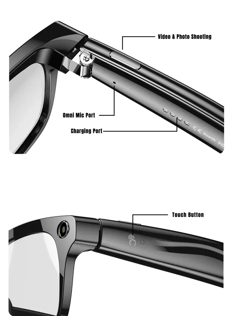 NovaTech VisionGlass 4K AI Smart Glasses - 800W Pixel Camera and Real Time Translation in 75 Languages by Tech-Home Store