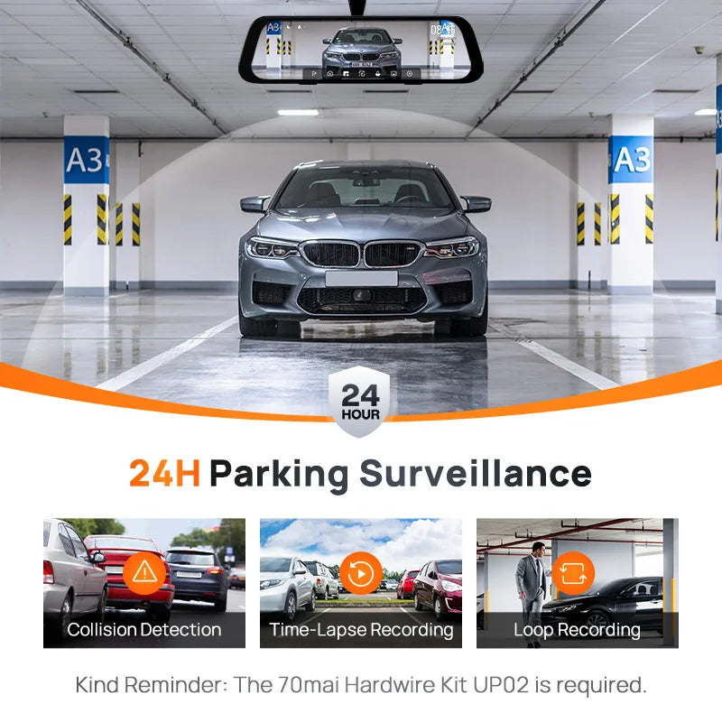 70mai Rearview Dash Cam S500 9.35'' Touch Screen 70mai S500 Car DVR 3K Super Capacitor Dual-Channel HDR Voice Control 24H Park by Tech-Home Store