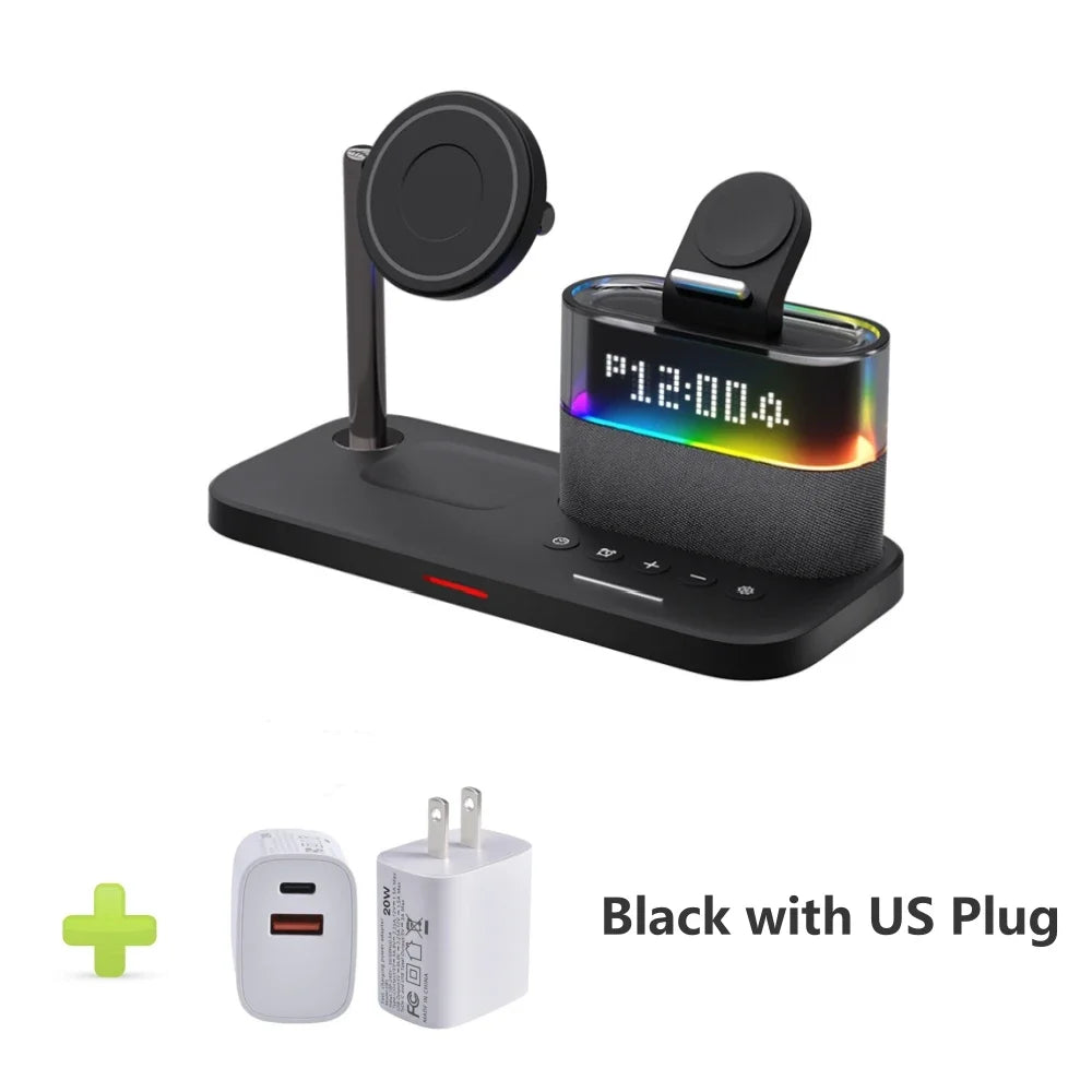 ZenCharge 5-In-1 Wireless Charger Stand Alarm Clock - Fast 15W Charging With Magnetic Alignment And RGB Night Light by Tech-Home Store