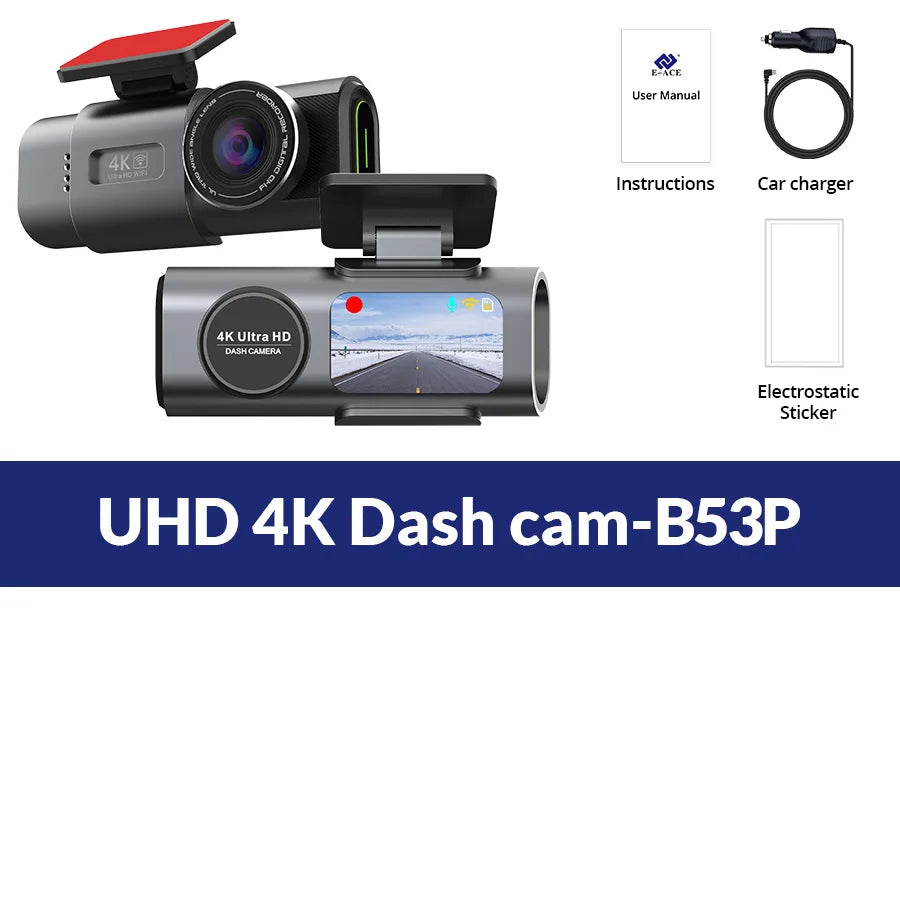 DashVision 4K Dual Dash Cam - Night Vision With WiFi GPS Loop Recording Parking Monitor by Tech-Home Store