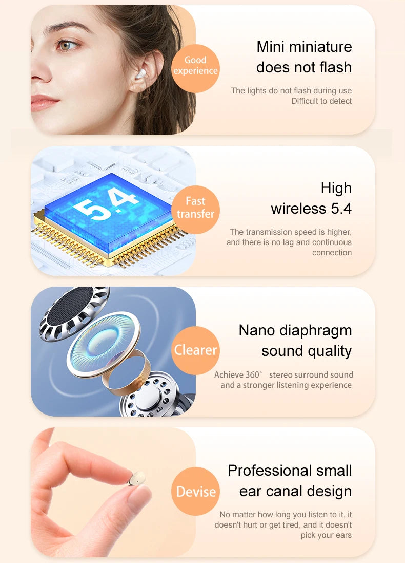 Wireless Bluetooth sleeping Headphones Noise canceling earbuds Hidden Headset Mini Invisible Earphones With Mic Sport Waterproof by Tech-Home Store