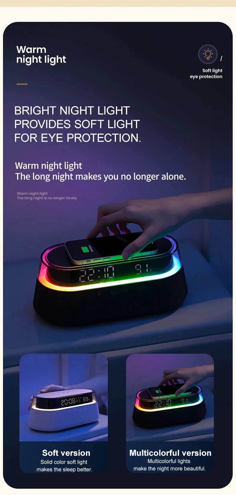 6-in-1 Smart Alarm Clock - 15W Wireless Charger, Bluetooth Speaker, FM Radio, Dual Alarm, USB Charger & RGB Night Light by Tech-Home Store