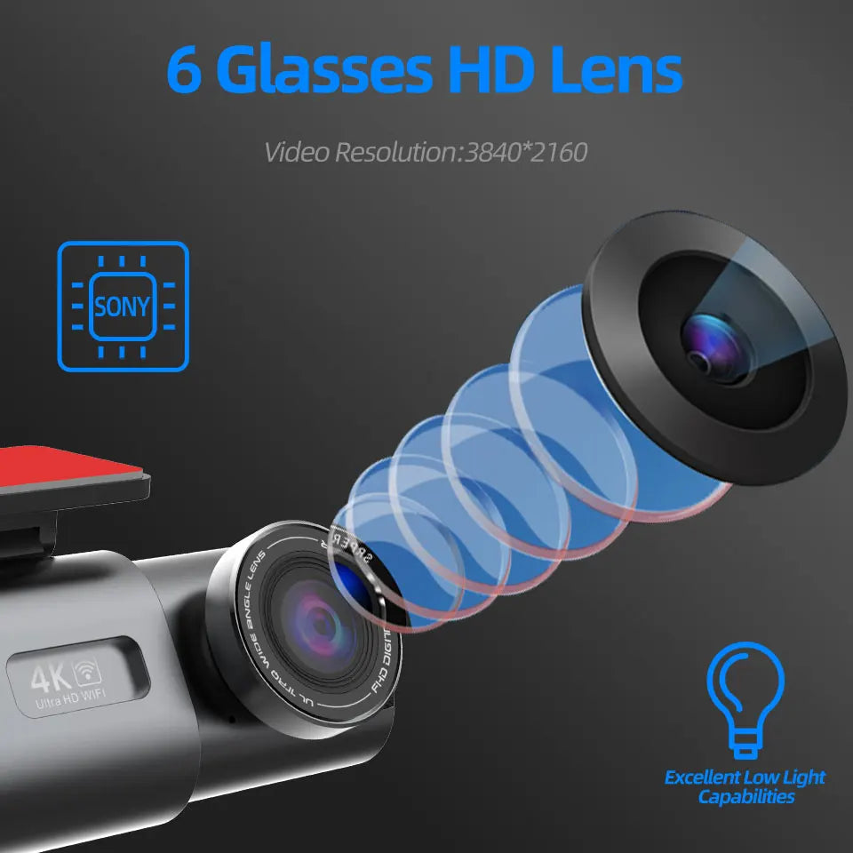 DashVision 4K Dual Dash Cam - Night Vision With WiFi GPS Loop Recording Parking Monitor by Tech-Home Store