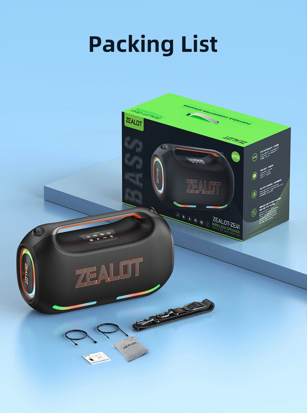 ZEALOT ZE41 Bluetooth Speaker, 300W RMS Peak 400W, High Volume Deep Bass, 48000mAh Battery, RGB Light, Waterproof by Tech-Home Store