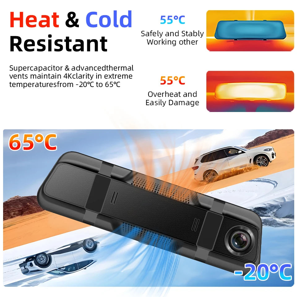 E-ACE 4K Dashcam 9.66'' Mirror Dash Car Camera 2.5K Rear Camera Support WIFI GPS ADAS Touch Screen Video Recorder Black Box by Tech-Home Store