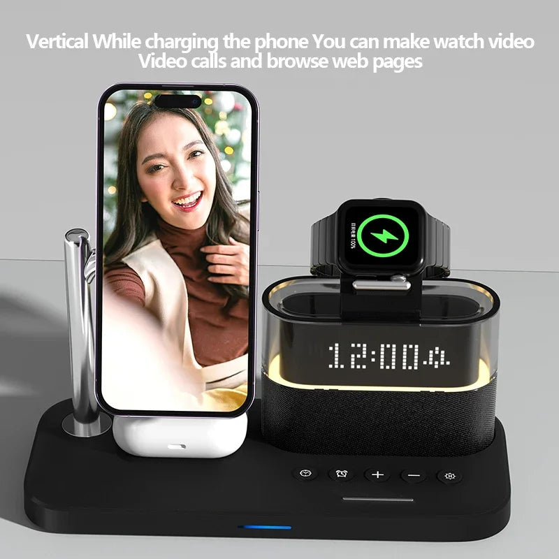 ZenCharge 5-In-1 Wireless Charger Stand Alarm Clock - Fast 15W Charging With Magnetic Alignment And RGB Night Light by Tech-Home Store